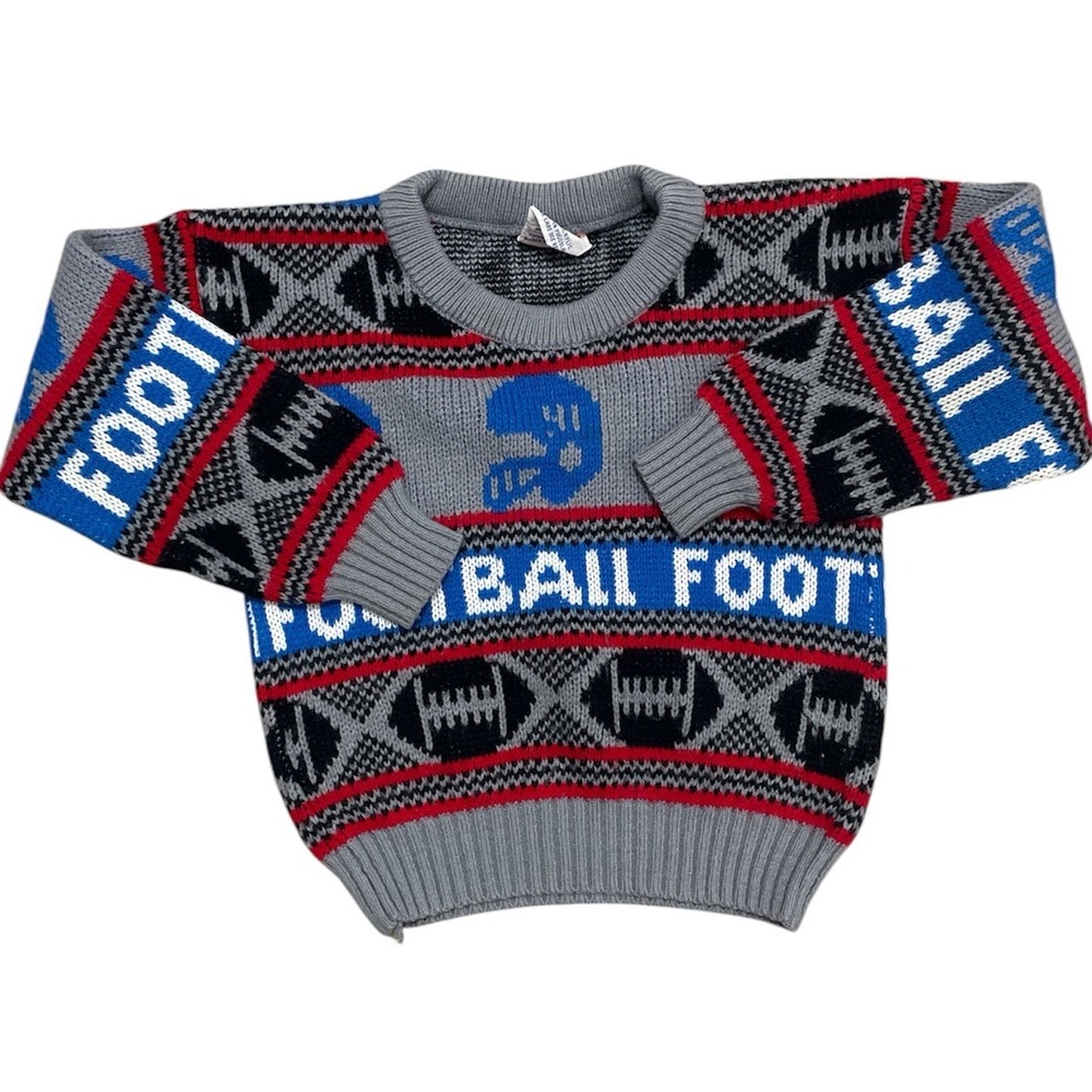 Vintage Popsicle Kids Sweater Sz 4 Football Helmet Knit Pullover‎ Retro 80s 90s